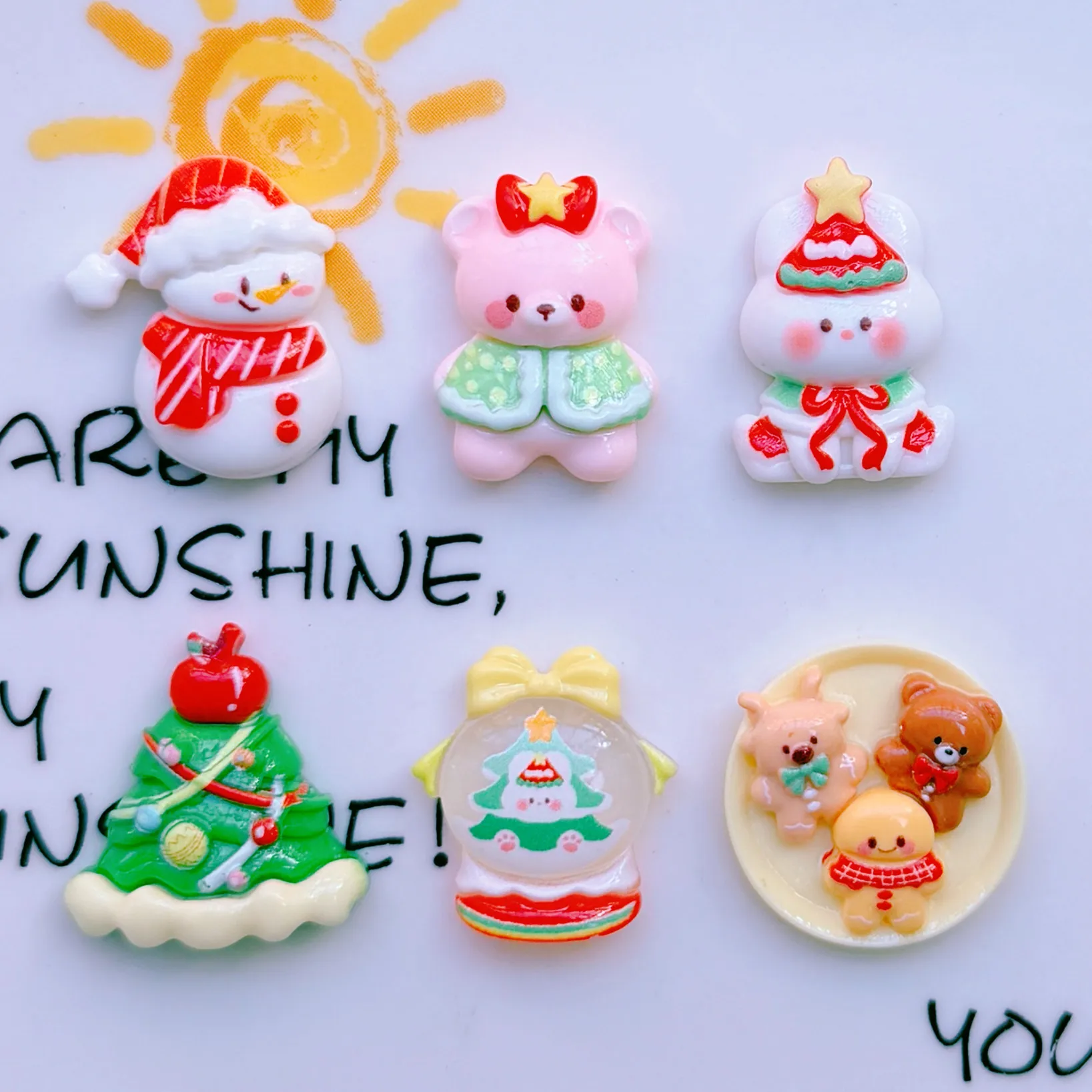100pcs Kawaii Cartoon Christmas Tree Snowman Gingerbread man Flatback Resin Cabochon DIY Headwear Craft Accessories