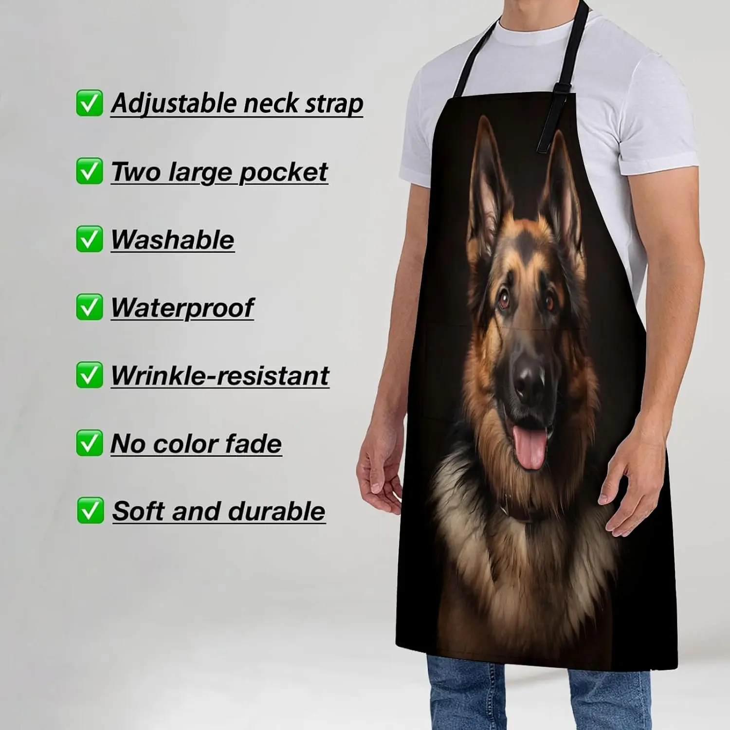 Shepherd Apron for Women Kitchen Chef Aprons with 2 Pockets Polyester Animal Dog Apron for Cooking BBQ Baking Gardening
