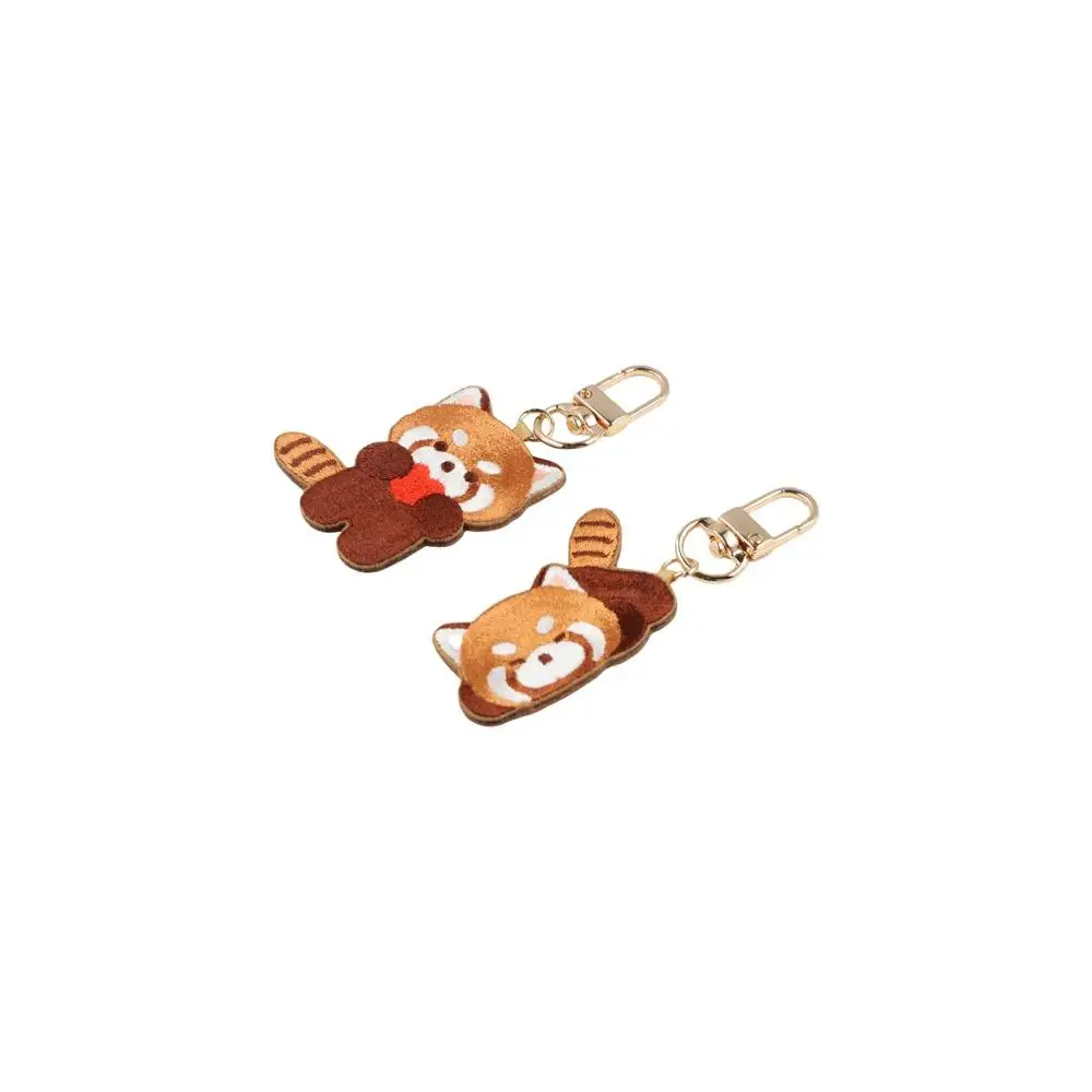 Funny Cartoon Red Panda Keyrchain Creative Fashion Kawaii Animal Pendant Sleep Lollipop Red Panda Embroidery Pendant Unisex