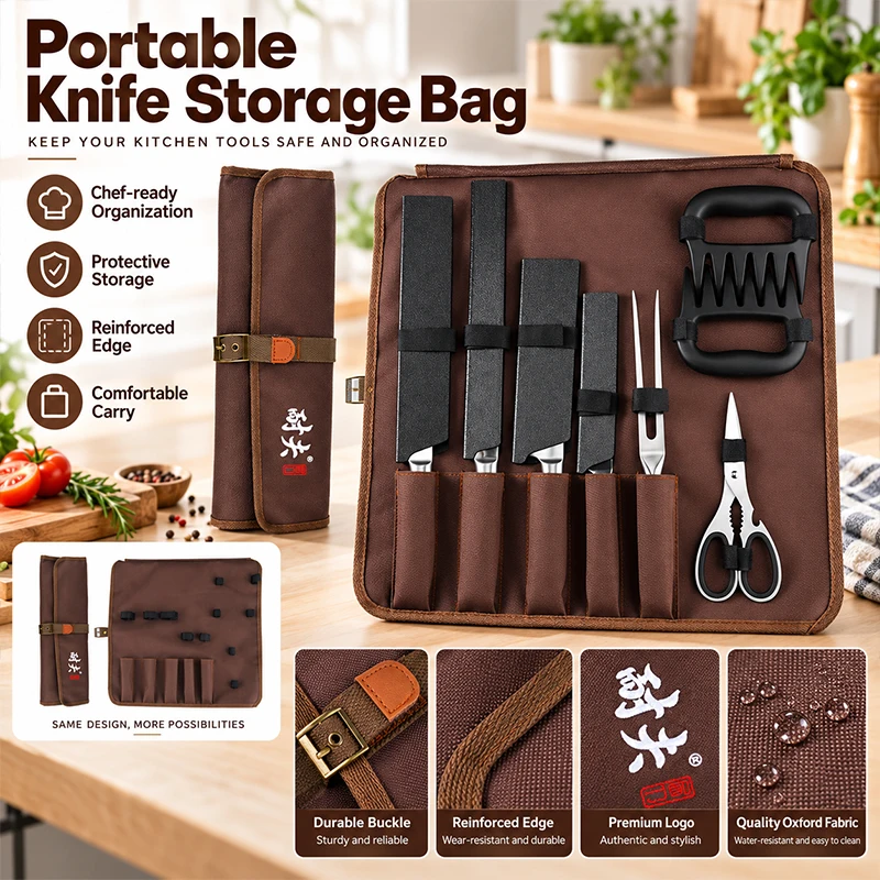 Oxford Chef Knife Storage Bag With Individual Slots Portable Kitchen Tool Organizer For Outdoor Camping Knives Carry Case