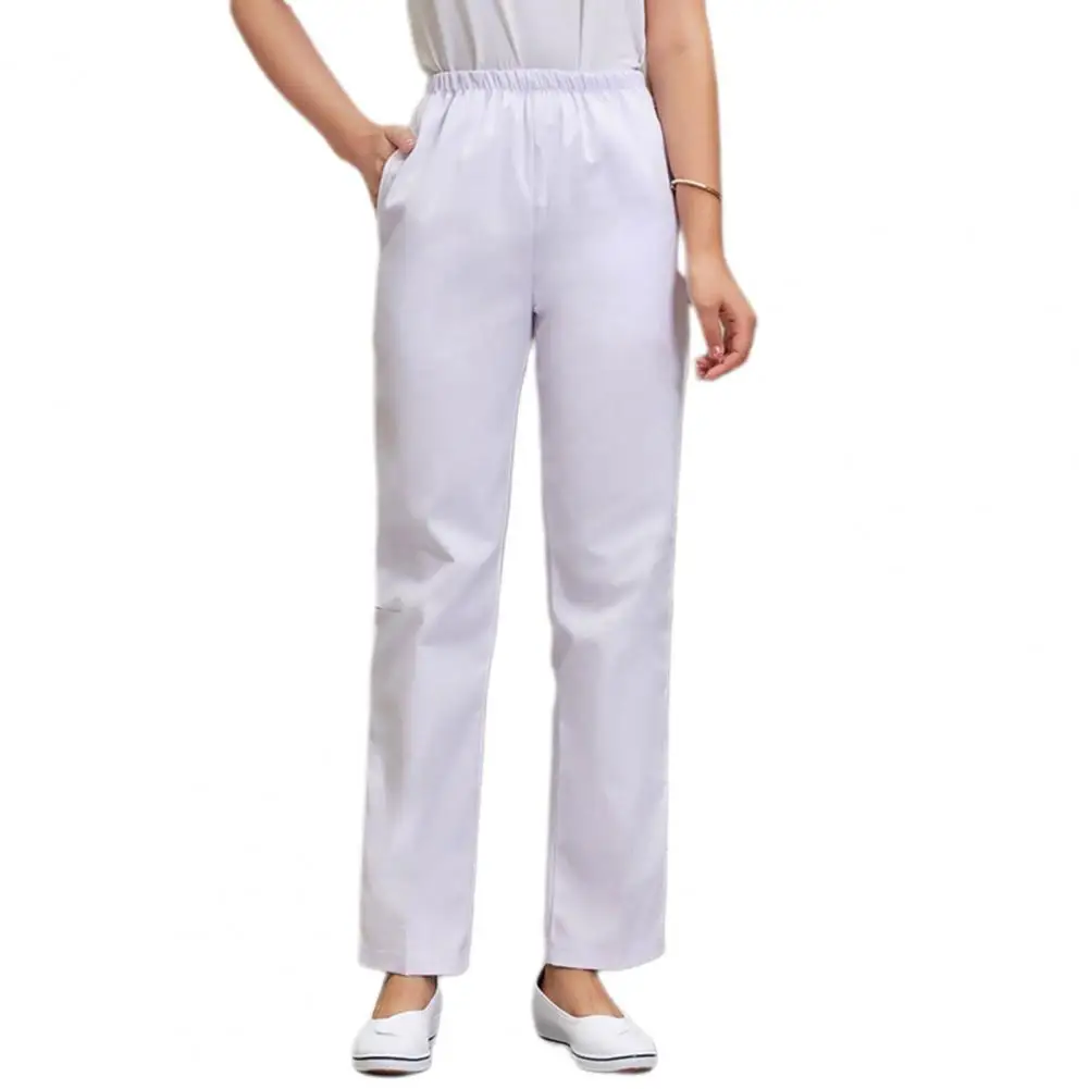 

Nurse Work Pants Comfortable Wide Leg Nurse Pants for Doctors Nurses Mid-rise Elastic Waist Work Trousers Solid Colors