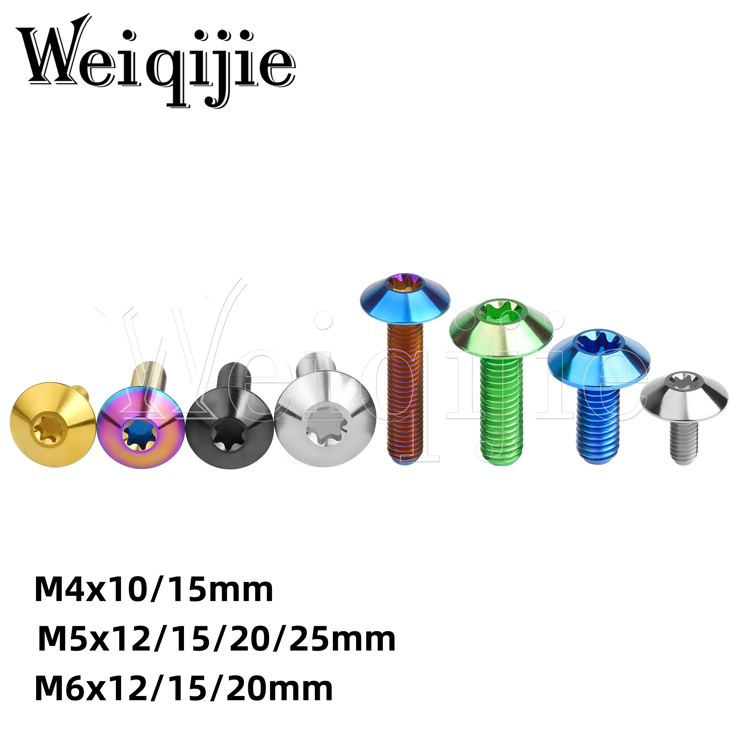 Weiqijie 6 peças parafuso de titânio m5x1 2/15/20/25mm m6x1 2/15/20mm parafuso de cabeça torx para fixadores de acessórios de bicicleta