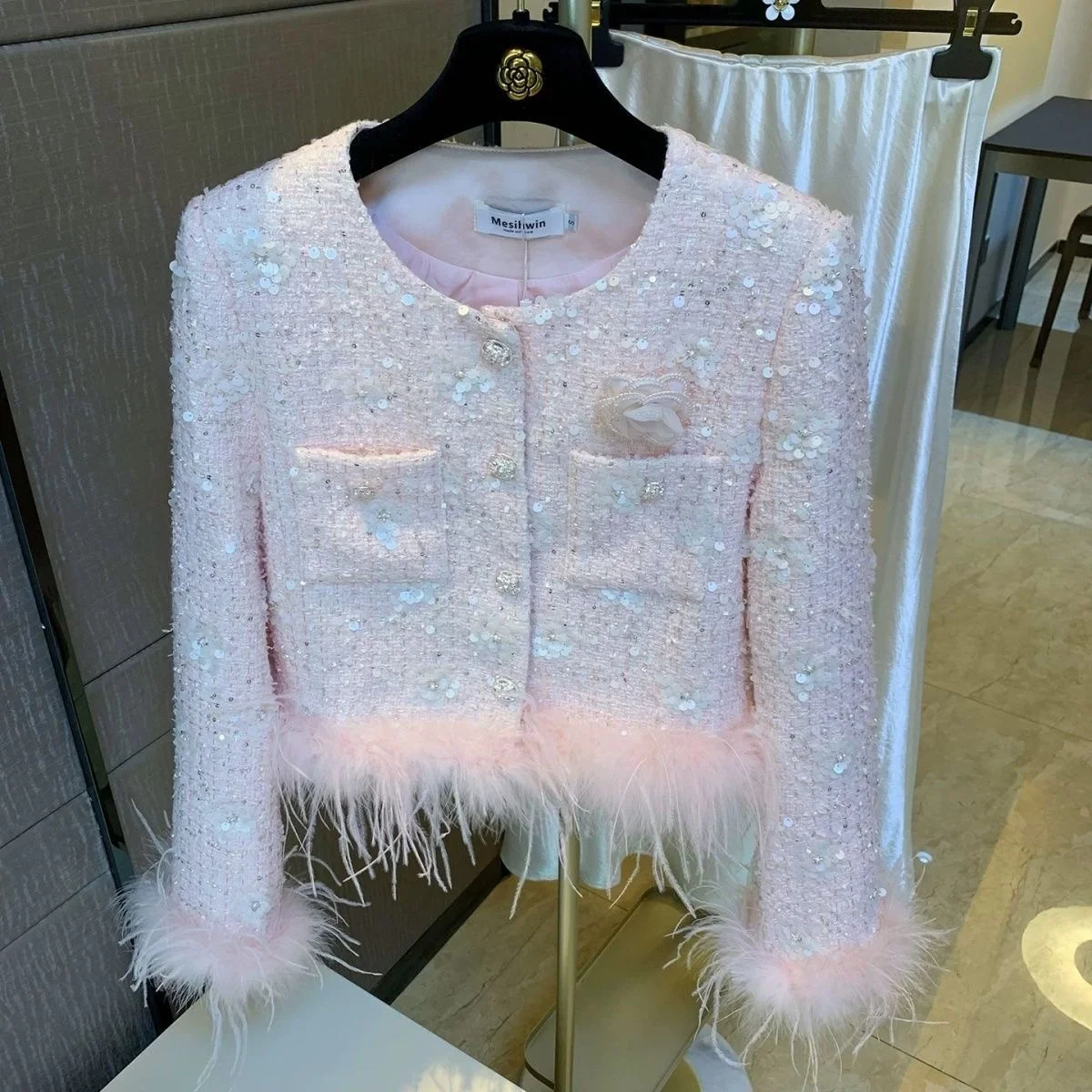 

Tagkita iny Sequin Embroidery ort Outerwear Heavy Work Autumn Winter New Sle Warmth College Sle Fitted Long Sve Coat