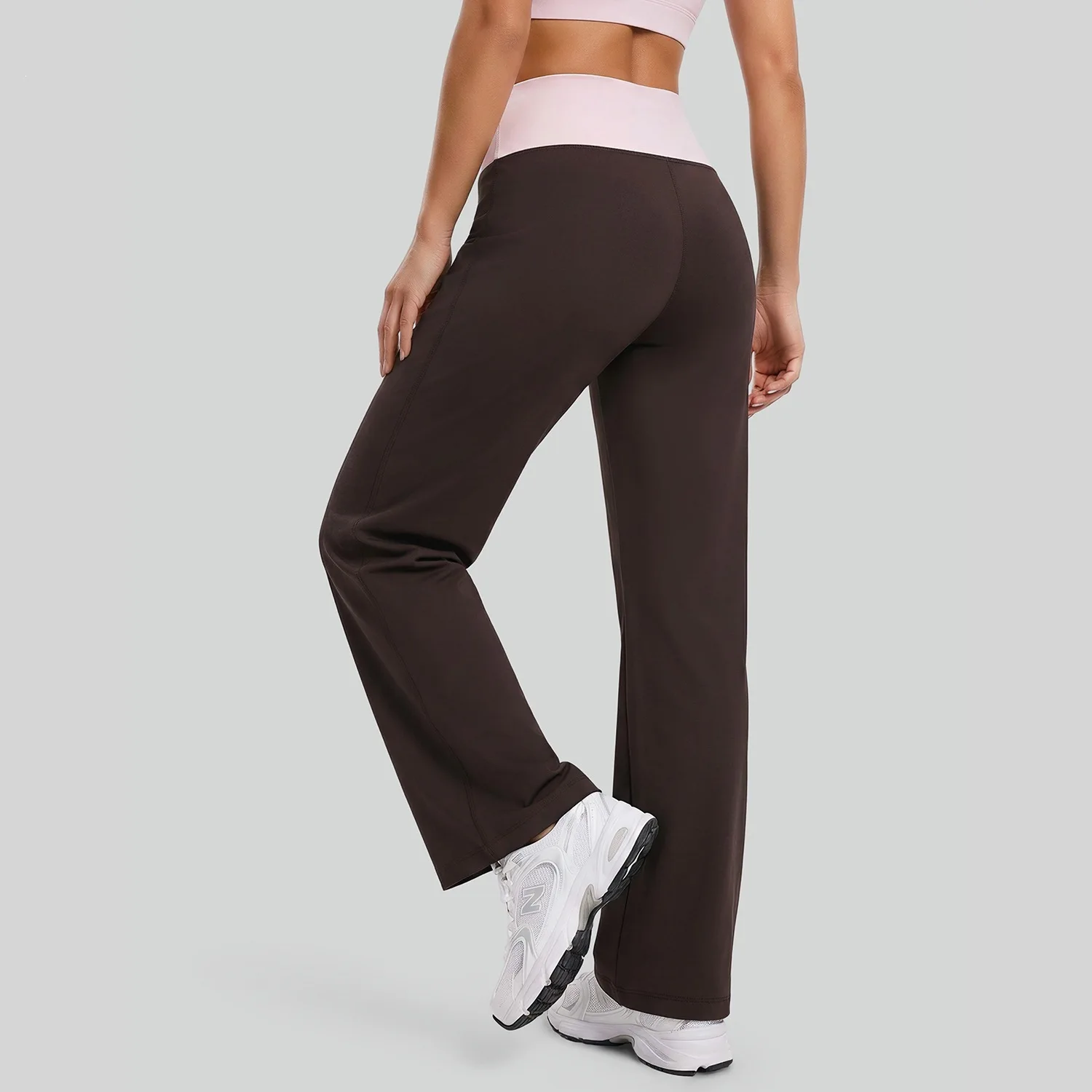 Women High Waist Drawstring Straight Leg Pants, Summer Casual Color Block Elastic Slim Sports Trousers