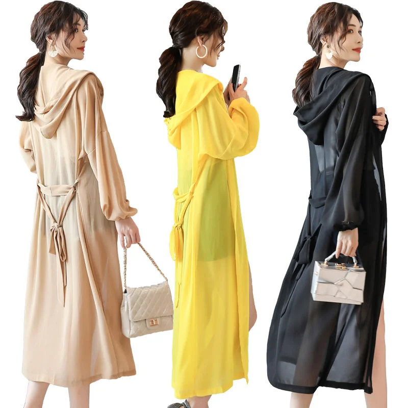 Long Sunscreen Clothes Women\'s Summer Thin Coat 2023 New Chiffon Sunscreen Shirt Beach Sun Protection Clothing Outside The Knee