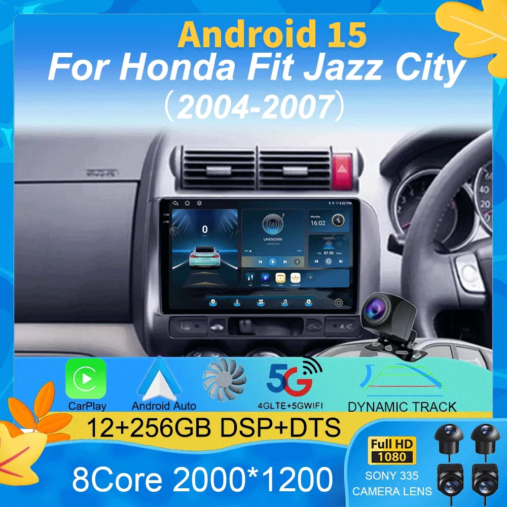 

Android 15 Carplay Auto 2K Screen Multimedia Car Radio Player For Honda Fit Jazz City 2004 -2007 Autoradio Stereo 2din Head Unit