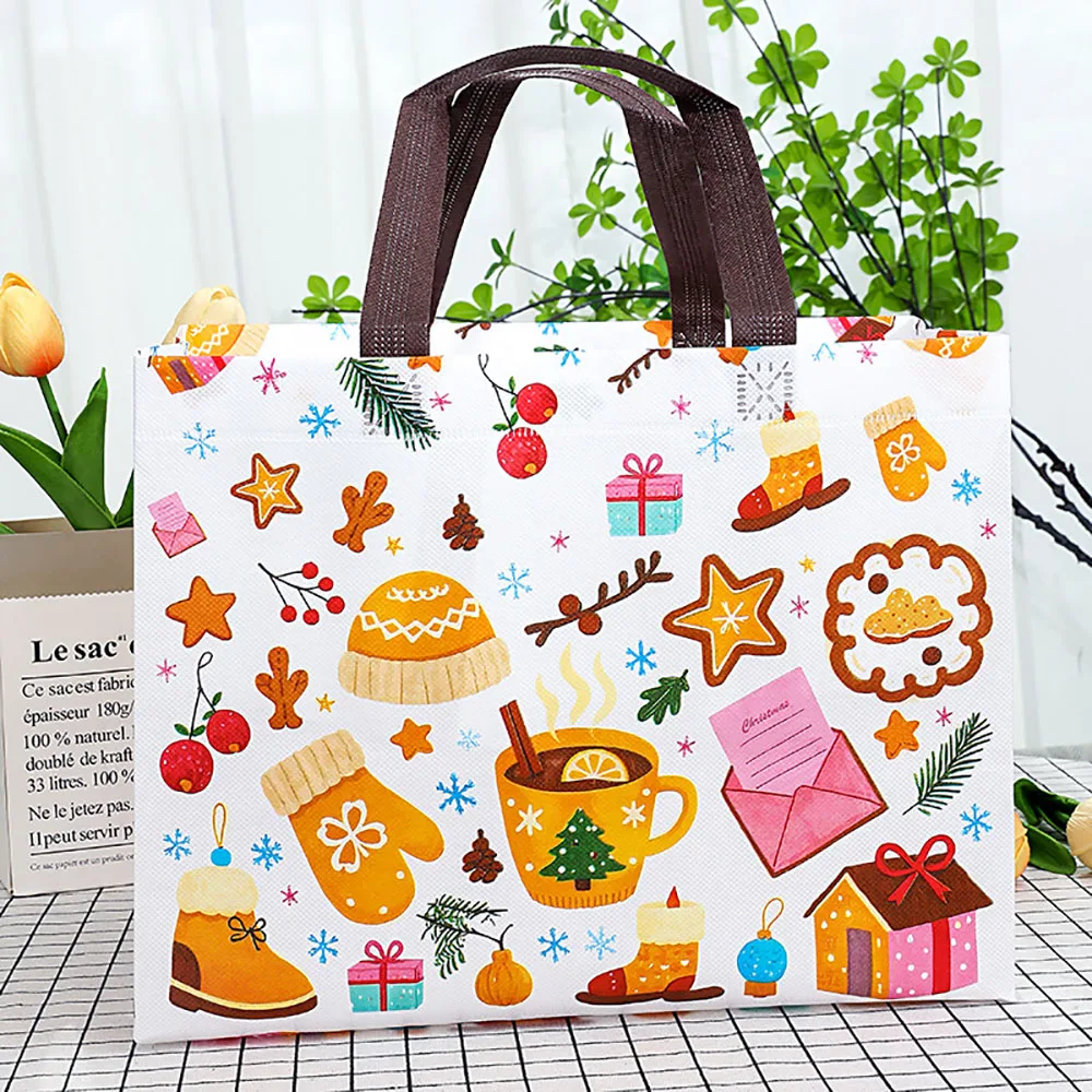 Christmas Gift Bag Non-Woven Santa Snowman Xmas Tree Tote Packaging Pouch Waterproof Shopping Handbag Xmas New Year Candy Bags