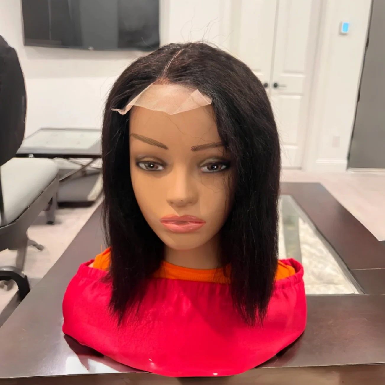 

Natural Black Soft 16Inch Glueless Yaki Straight 13x4 Lace Front Wig For Women With Baby Hair Preplucked Daily