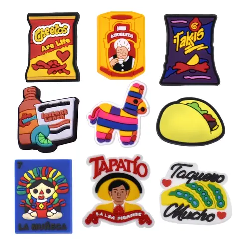 9PCS Cartoon Shoe Charms for Croc,DIY Mexican Charms Decoration Accessories,Party Supplies,Fashionable Shoe Charms