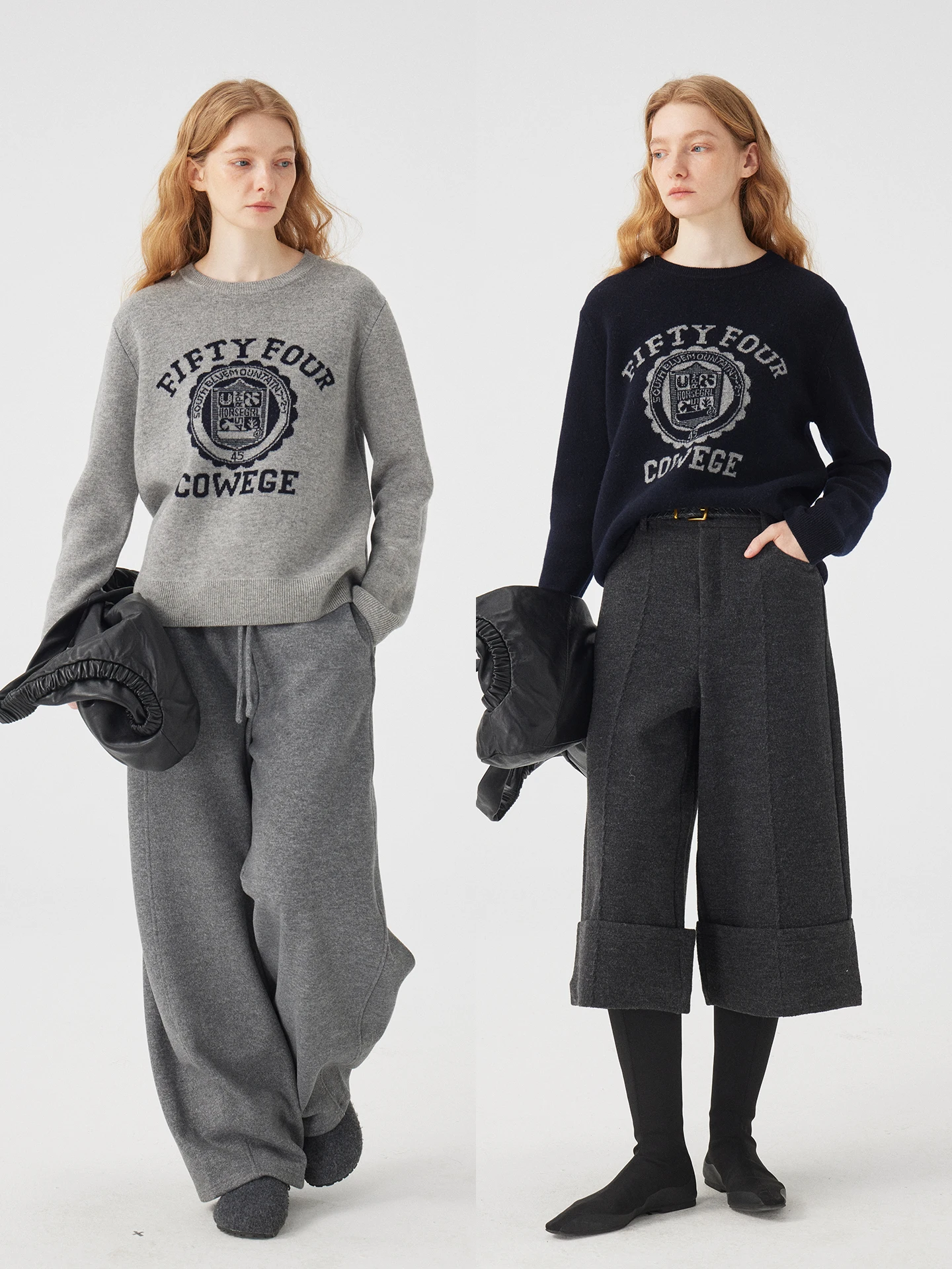 

Classic American College Sle Long Sve Knitted Sweater Women's 00 Wool Letter Print round Ne Retro Embroidery