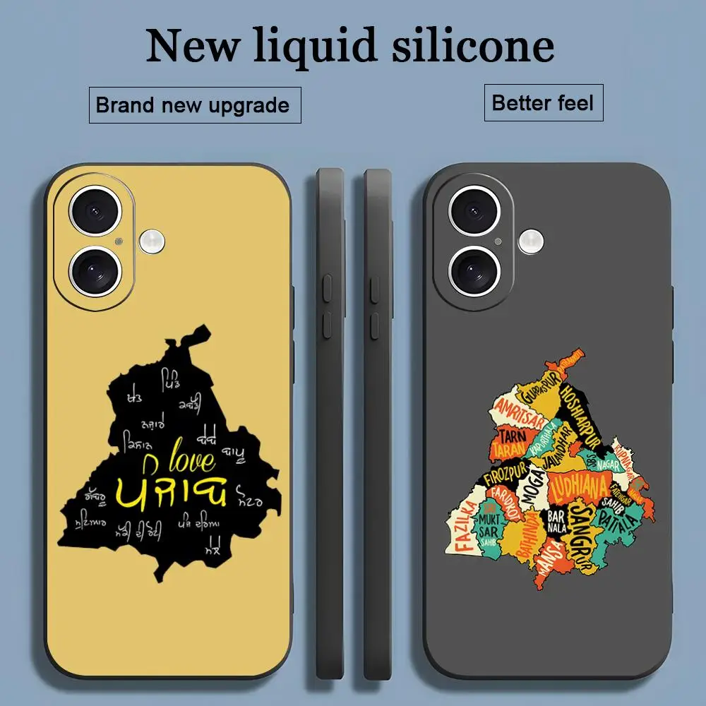 شعبية البنجاب خريطة تصميم جراب هاتف آيفون 17 16 15 14 13 12 11 X XR XS 8 Plus Mini Pro Max لينة سوداء غطاء مقاوم للصدمات