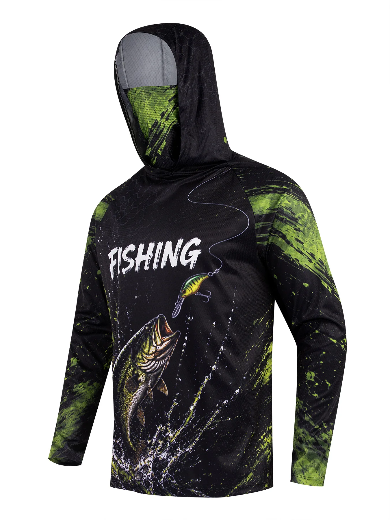 Fishing Hoodie Men Sun Protection Shirt Face Mask Integrated Hooded Quick-Dry Breathable Anti-Mosquito Outdoor Sportswear