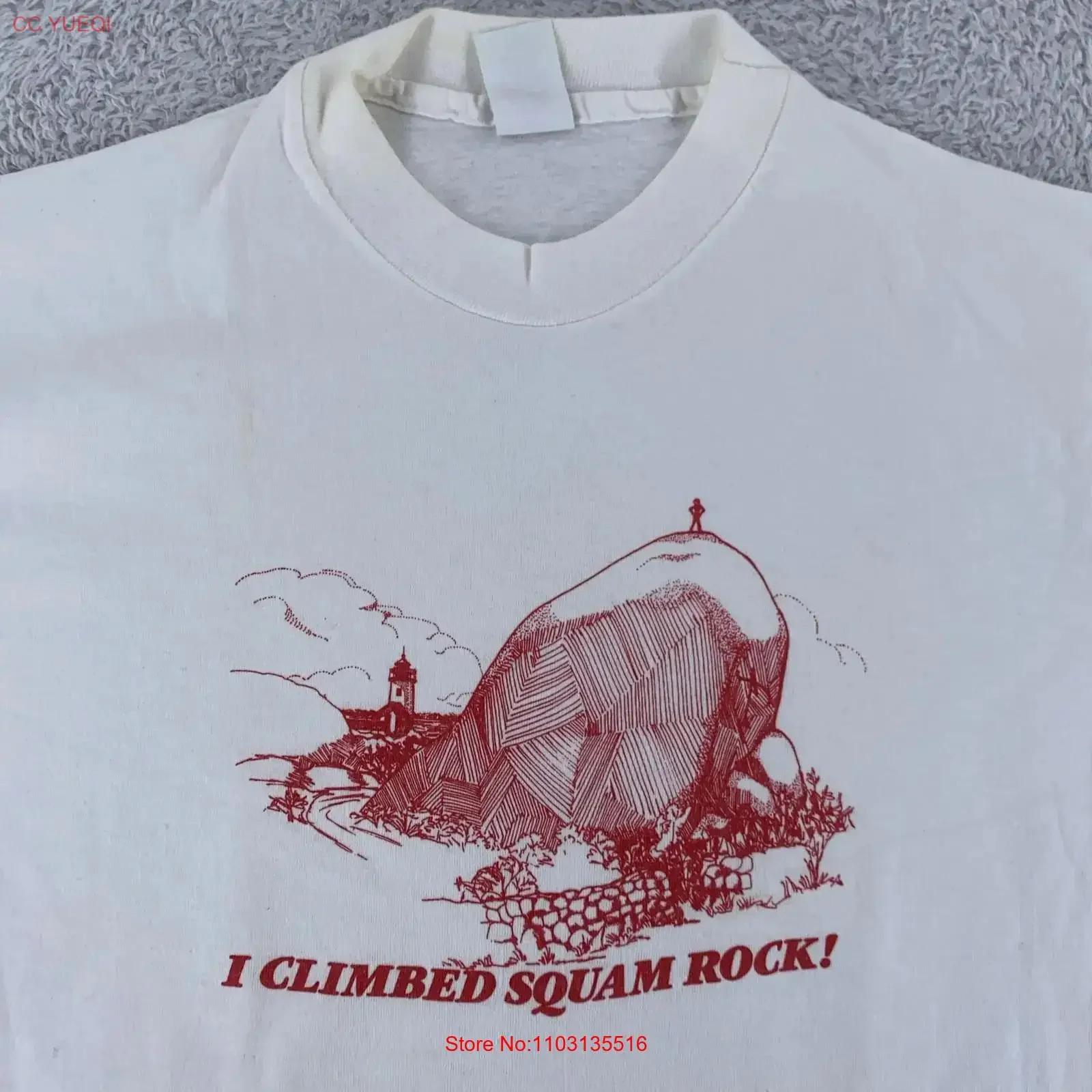 Camiseta Vintage Squam Rock para Hombre, Talla Mediana, Blanca, Climb Swampscott Massachusetts, Estilo Vintage de los 80, Lavada, Suave, Ligeramente a la Moda, Transpirable