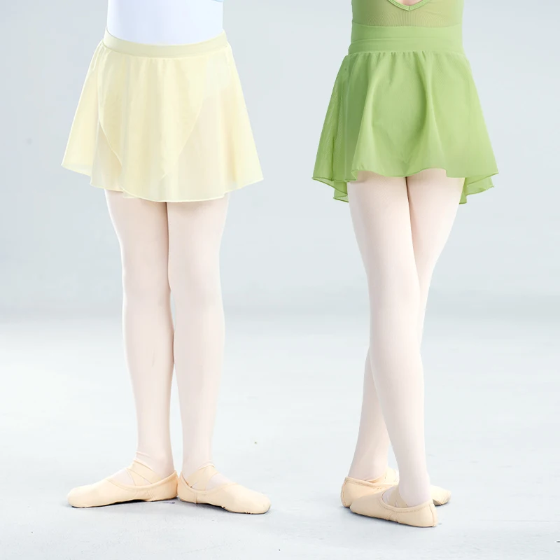 Kids Girls Ballet Dance Skirt Elastic Waist Irregular Skirt Nylon Diagonal Cross Soft Mesh Short Skirts