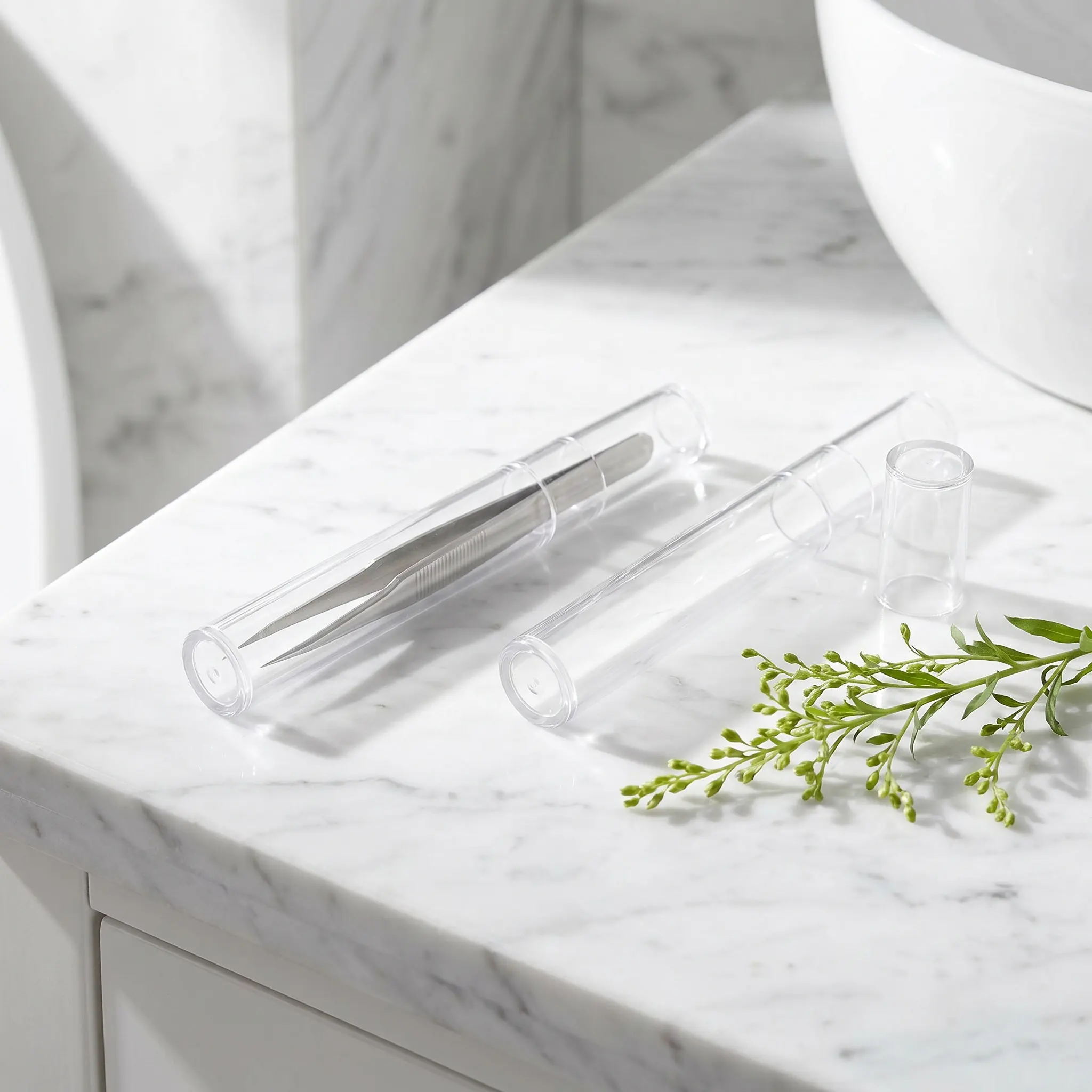 Clear Tube Lash Tweezer Holder Long Round Tubes Bead Plastic Abs Beads Loose Craft Storage with Screw Caps Tweezers