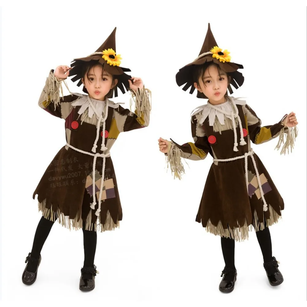 Halloween Scarecrow Cosplay Costume Parent Child Outfit for Kids Adult  Dress Makeup Prom Party Performance Clothes Role Play