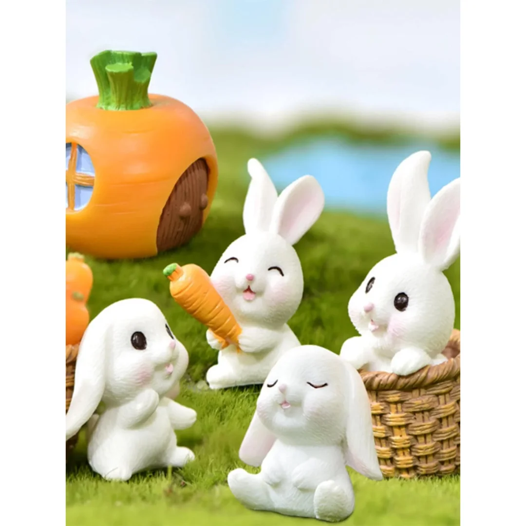 4PCS-Miniature Rabbit Model Mini Bunny Figurine Desktop Garden Landscape Ornament Resin Craft Easter Cute Home Office Decor Supp