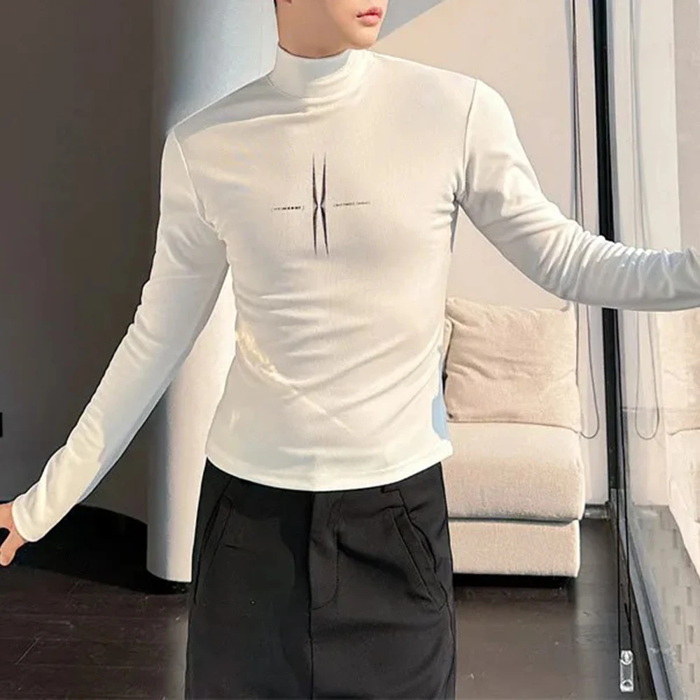 

Autumn And Winter Long-Sleeved T-Shirt For Men Korean Style Trendy Slim Fit Half-High Collar Elastic Tight Bottoming Shirt