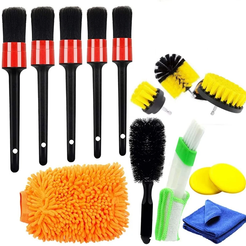 

Car Cleaning Brush Set, 14 PCS Car Detail Cleaning Brushes, For Car Interior, Exterior, Engine, Vents, Dashboard,Emblems