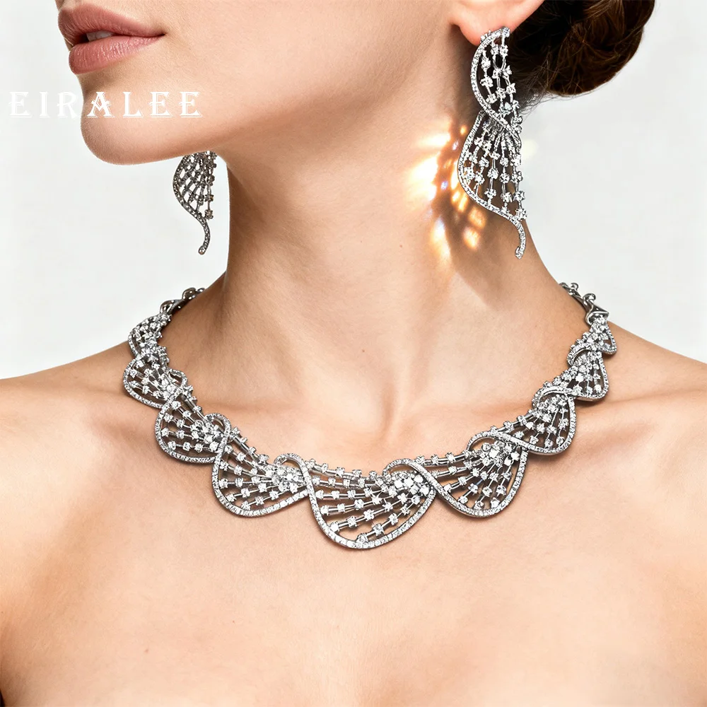 

Luxury Crystal Jewelry Set Cubic Zirconia Circular Necklace Women Wedding Engagement Party Accessory for Dubai Bride