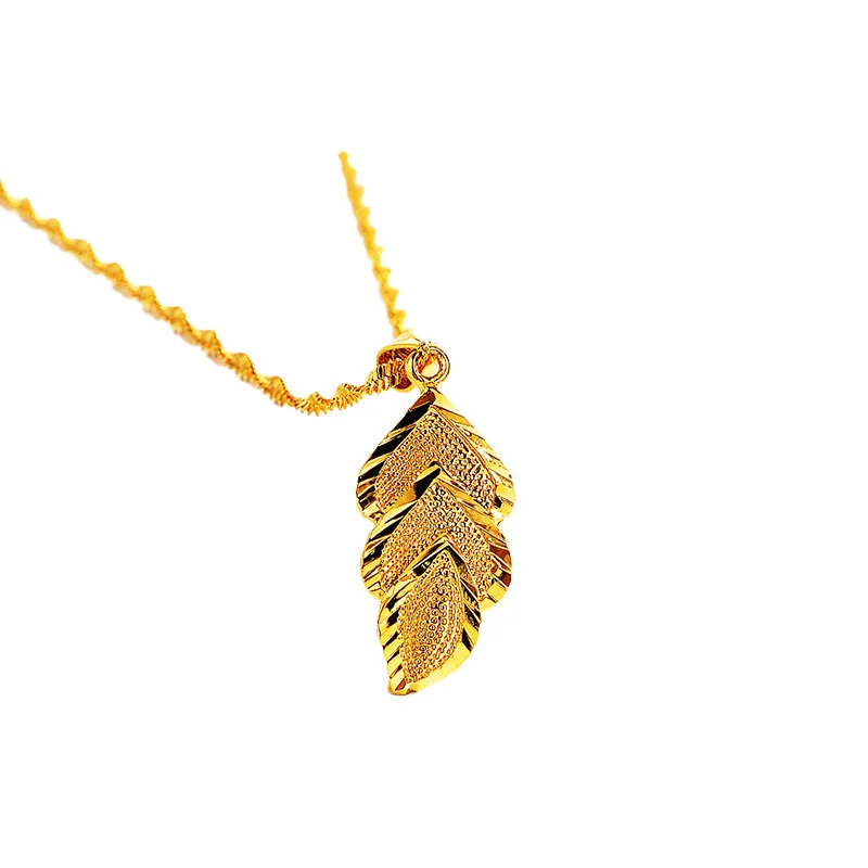 Boutique AU999 gold jewelry leaf pendant love whisper womens necklace 24k pure gold pendant fashion clavicle chain