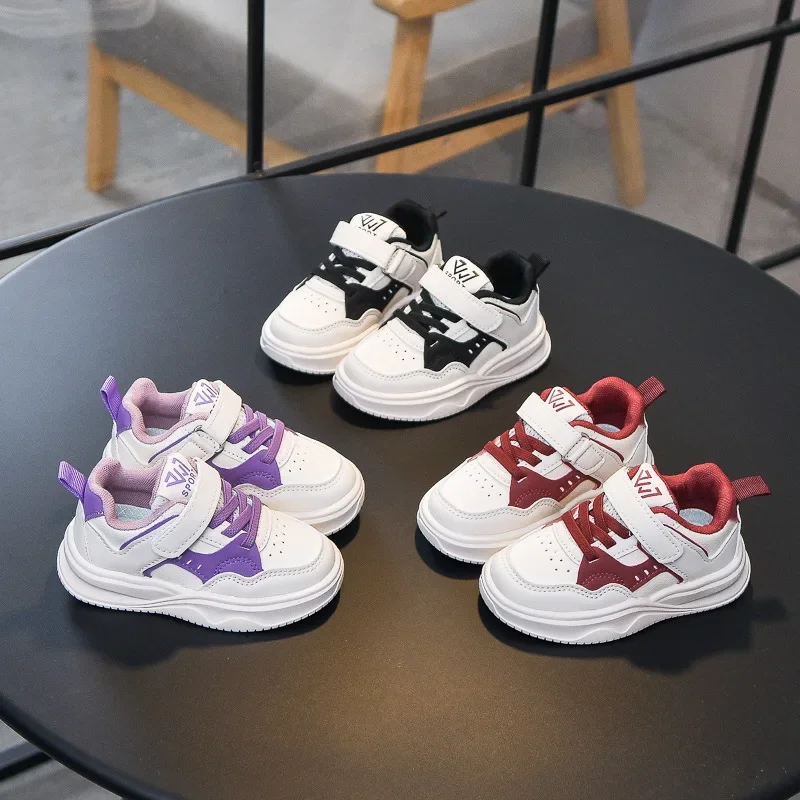 Kids Sports Shoes Thick Soft Sole Girls Casual Shoes Non-slip Hook&loop 2025 New Fashion Students Basketball Shoes Soft Sole