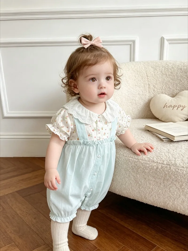 

Летняя тонкая хлопковая одежда для новорожденных девочек: супермилый комплект с принтом принцессы и зайчика, цветочный комбинезон для ползания