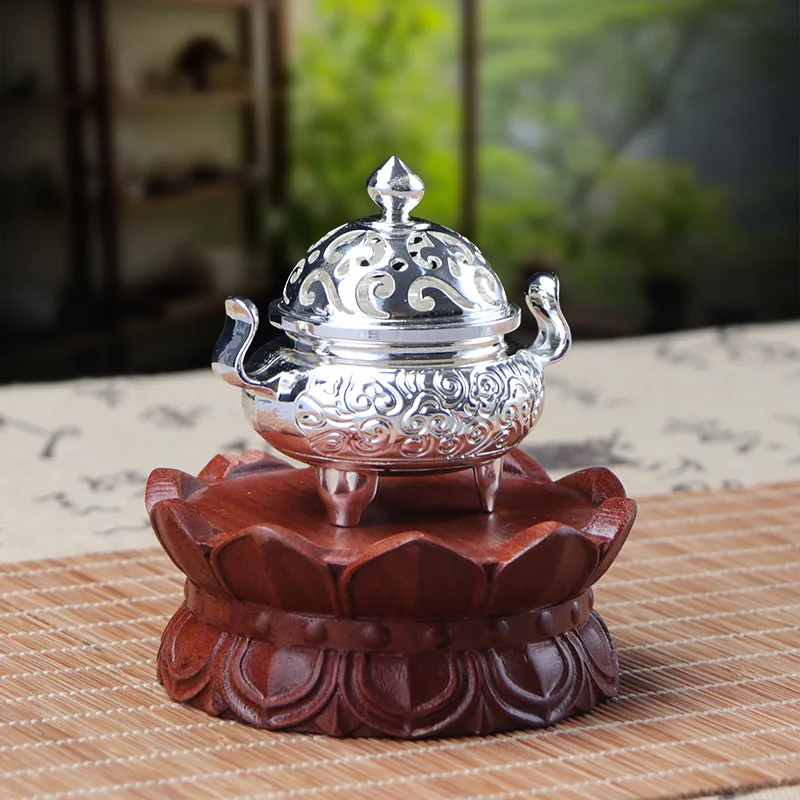 Chinese Silver Three-legged Incense Burner Home Metal Incense Holder Desktop Study Room Incense Powder Decoration