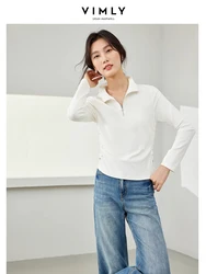 Vimly Casual Stand Collar Half Zipper T-shirt 2024 Spring Side Drawstring Cotton Slim Long Sleeve Top for Woman Pullovers M5783