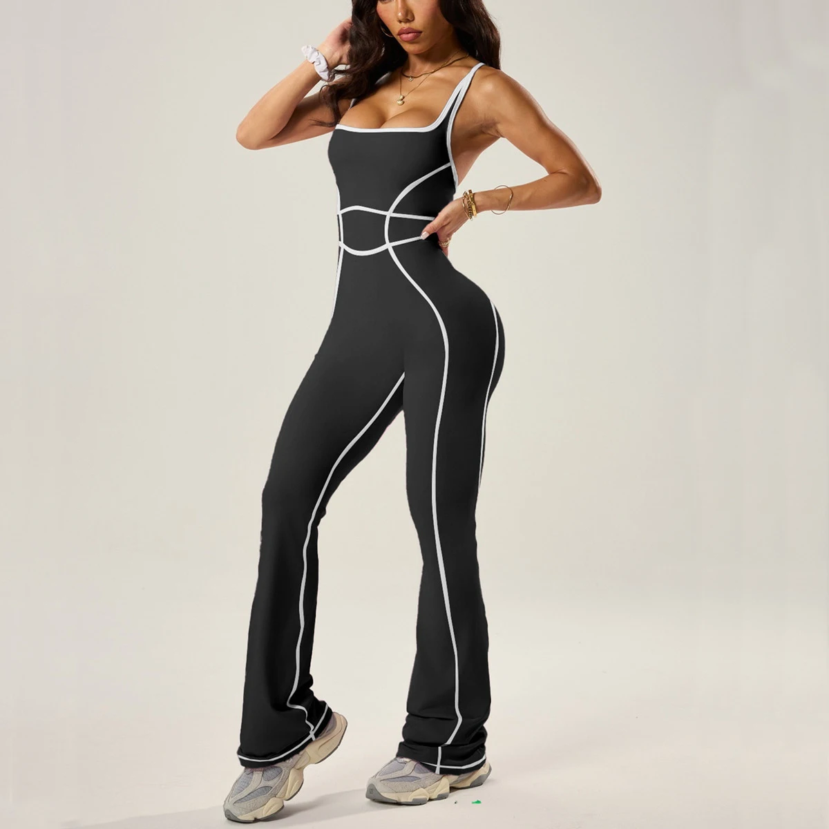 طقم يوجا نسائي بدون وسادة رومبير متقاطع من الخلف متباين واسع مضيئة يغطي الرجل النحت بعقب رفع ارتداءها لتشغيل الصالة الرياضية XP88 #5