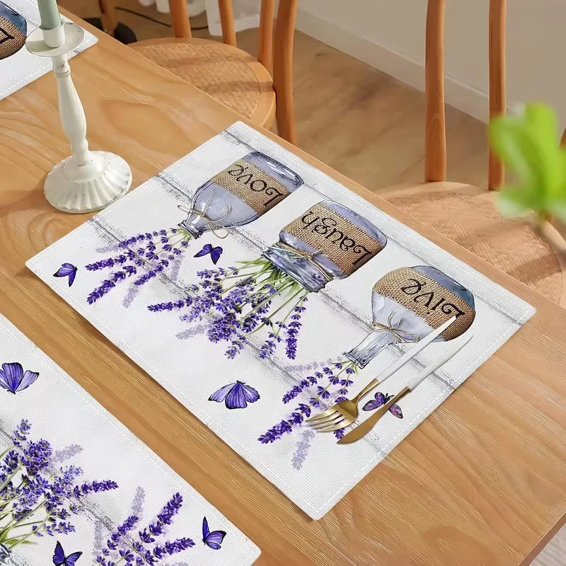 Lavendel-Blumen Tischset für Zuhause Partys Innenräume Küchen Esstisch-Dekoration Waschbar Lila Landhaus-Stil Tischset