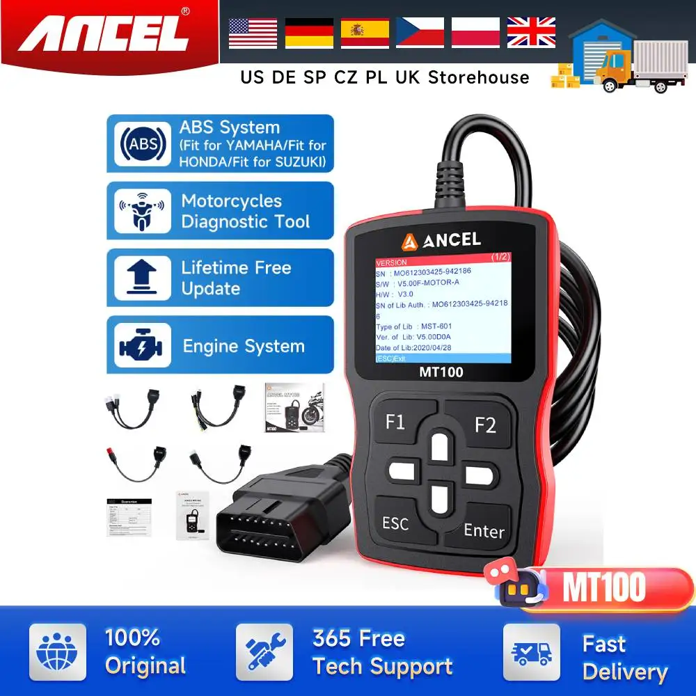 

Motorcycle Diagnostic Tool Motor Engine Check Code Reader ANCEL MT100 OBD2 Motorcycles Scanner Tool for YAMAHA /HONDA/SUZUKI