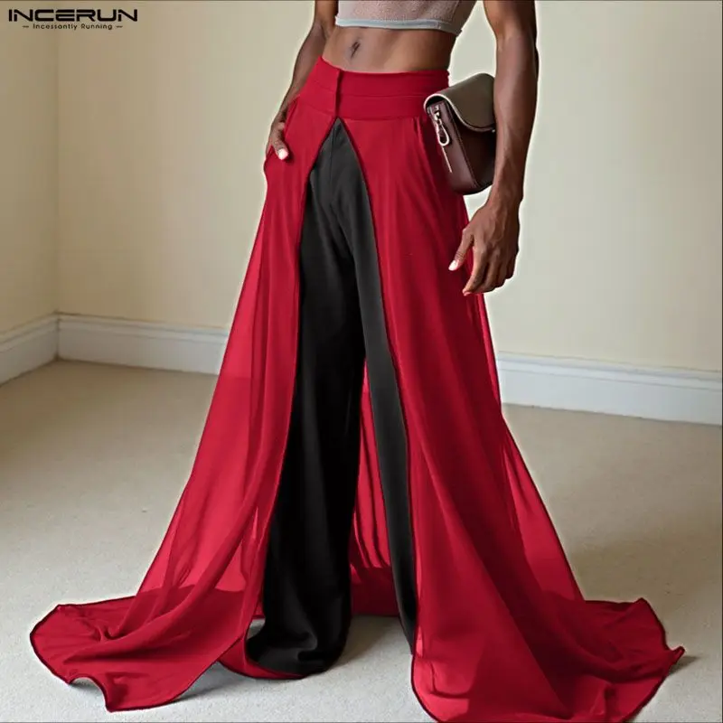 INCERUN الرجال السراويل شبكة المرقعة مرونة الخصر ركض غير النظامية السراويل الرجال الشارع الشهير موضة السراويل الطويلة غير رسمية شخصية #3