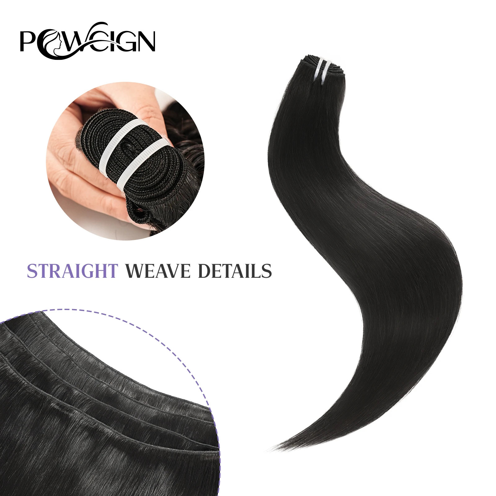 

Powcign 100g/pc Straight Hair Bundles human hair Extensions，100% virgin Unprocessed Human Hair, Invisible High Quality For Wome