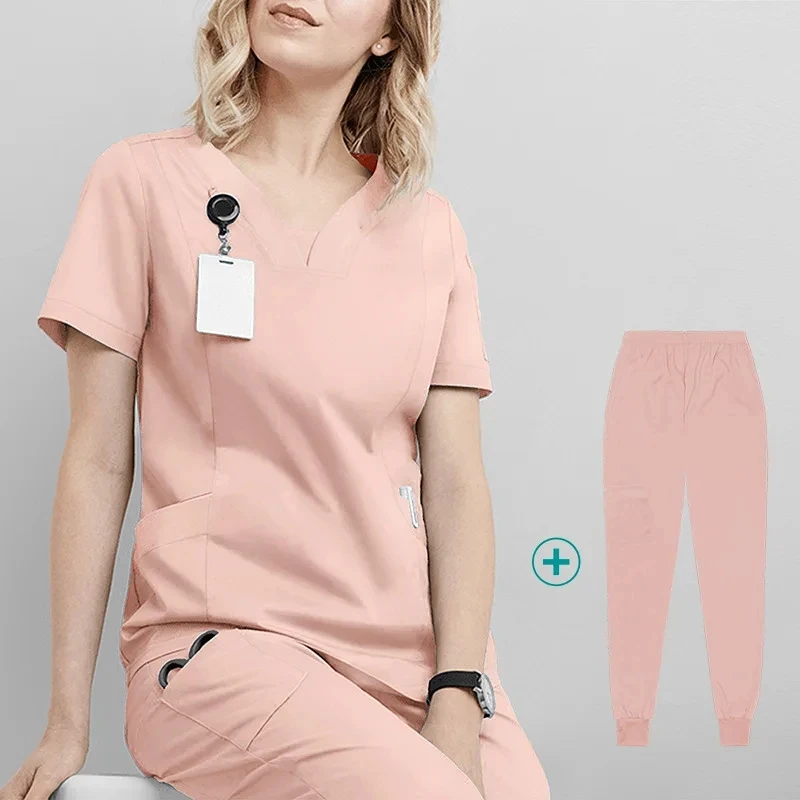 Short sleeved hand washing clothes, medical beauty oral elastic quick drying nursing clothes set, operating room medical staff h