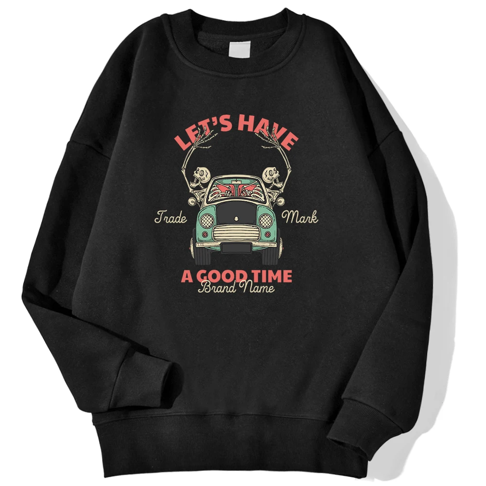 Let\'S Have A Good Time Skeleton Friends Take A Ride Together Print Men\'S Pullover Casual Hoody Fleece Sweatshirt Warm Clothes