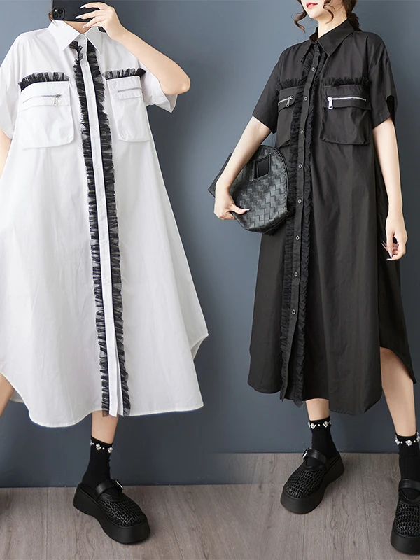 Tannt Vrouwen Jurk Mesh Patchwork Kleur Bijpassende Shirts Jurken Onregelmatige Mode Zwart Wit Zomer Lange Jurken 2023 Nieuw