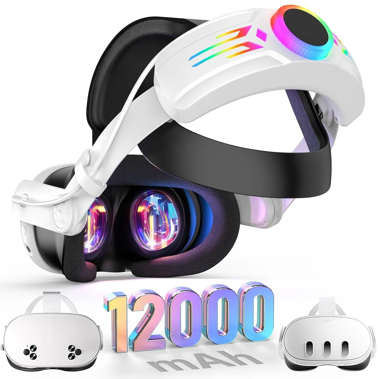 For Meta Quest 3/3S Head Strap 12000mAh Battery Fast Charging Elite Head Strap Extends Playtime RGB Lighting VR Accessories