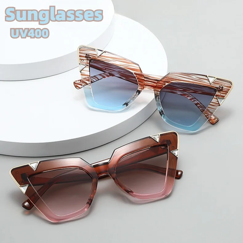 

Fashion Triangle Cat Eye Sunglasses for Women Men UV400 Protection Gradient Lens Retro Frame Trendy Shades for Beach Vacation