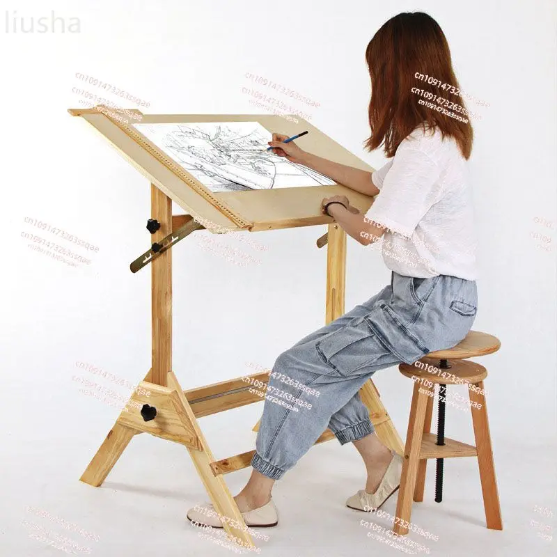 Mesa de desenho de madeira, mesa de desenho de engenharia, cavalete, pintura, placa arquitetônica, desenho, arte, mesa de desenho