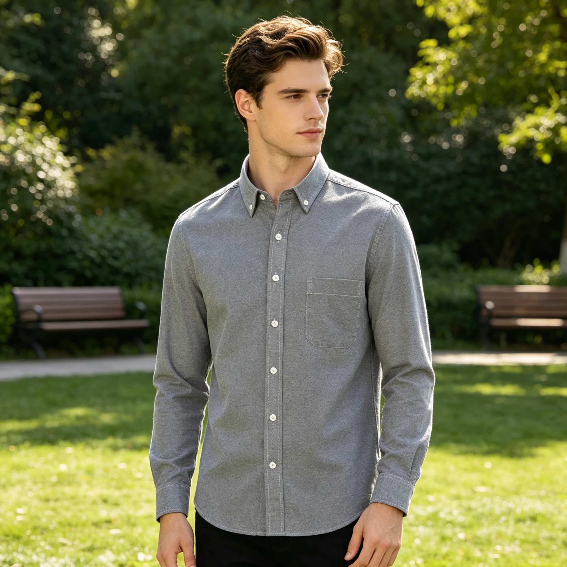 100% Pure Cotton Men's Solid Color Long Sleeve Shirt Youth  Spun Large Size Men's Dress Shirt Elegant Men's Clothing