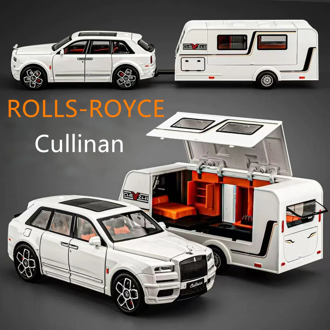 

1/20 Cullinan SUV Alloy Trailer RV Car Model Diecasts Metal Camper Van Motorhome Touring Car Model Sound and Light Kids Toy Gift