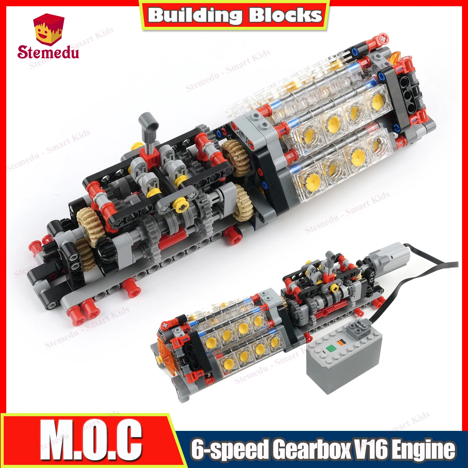 

MOC 6 Speed Gearbox V16 Engine Model M Motor AA AAA Battery Box 8883 8881 88000 Building Block Power Functions For Legoeds