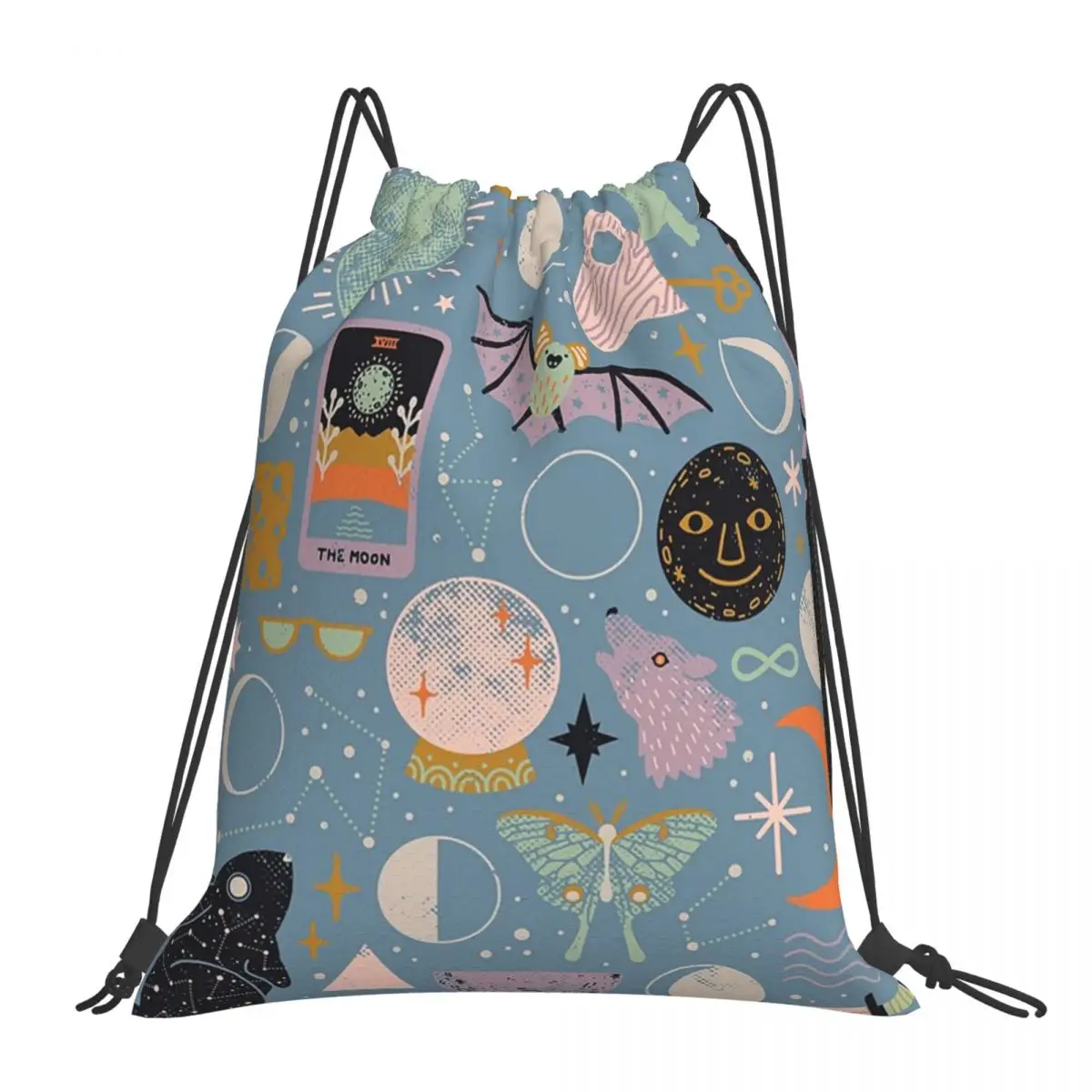 

Lunar Pattern Blue Moon Backpacks Portable Drawstring Bags Drawstring Bundle Pocket Sundries Bag Book Bags For Man Woman School