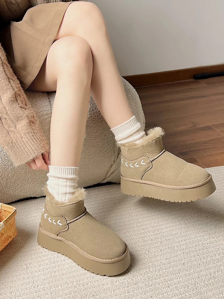 White Mid-Calf Boots Winter Shoes For Women Luxury Designer Australia Round Toe Boots-Women Flat Heel  Low Lolita 2023 Fashion M