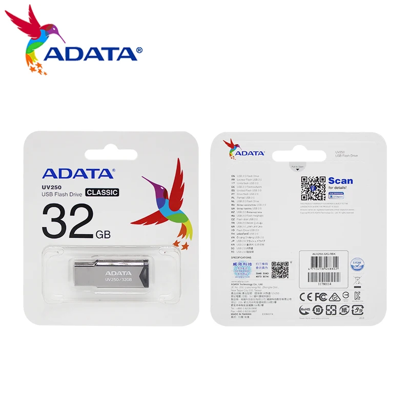 Imagem -03 - Adata-metal Usb Memory Stick Pen Drive Clássico para Computador Uv250 Usb 2.0 16gb 32gb 64gb 100 Original Pcs