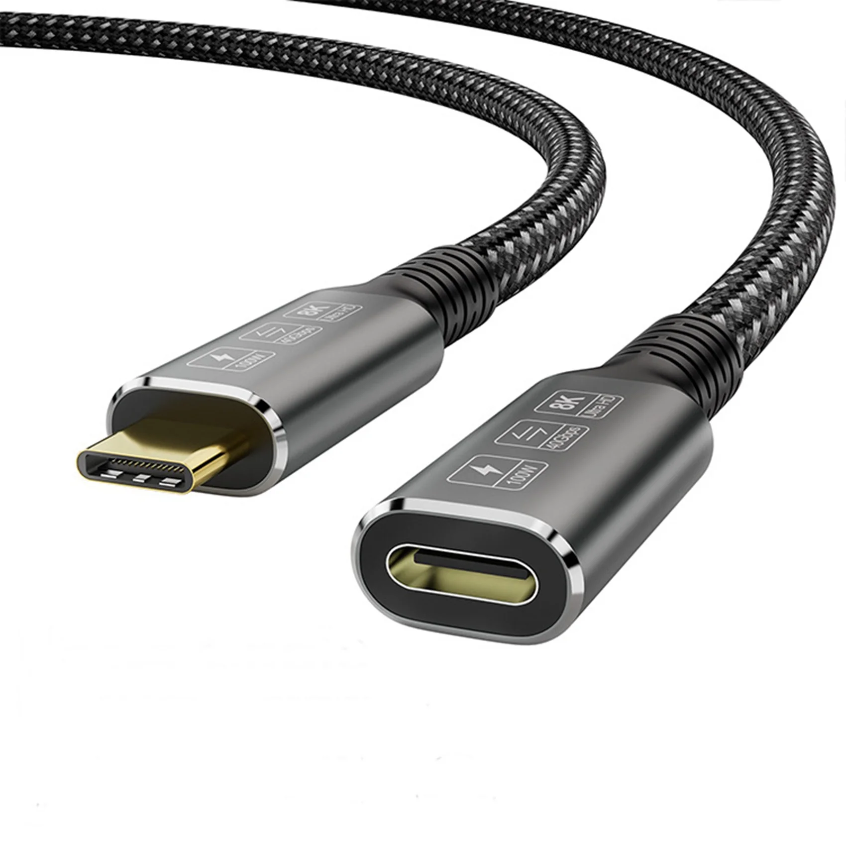 Cabo de extensão macho para fêmea USB 4.0, Cabo de transferência de dados 40G de alta velocidade 100W