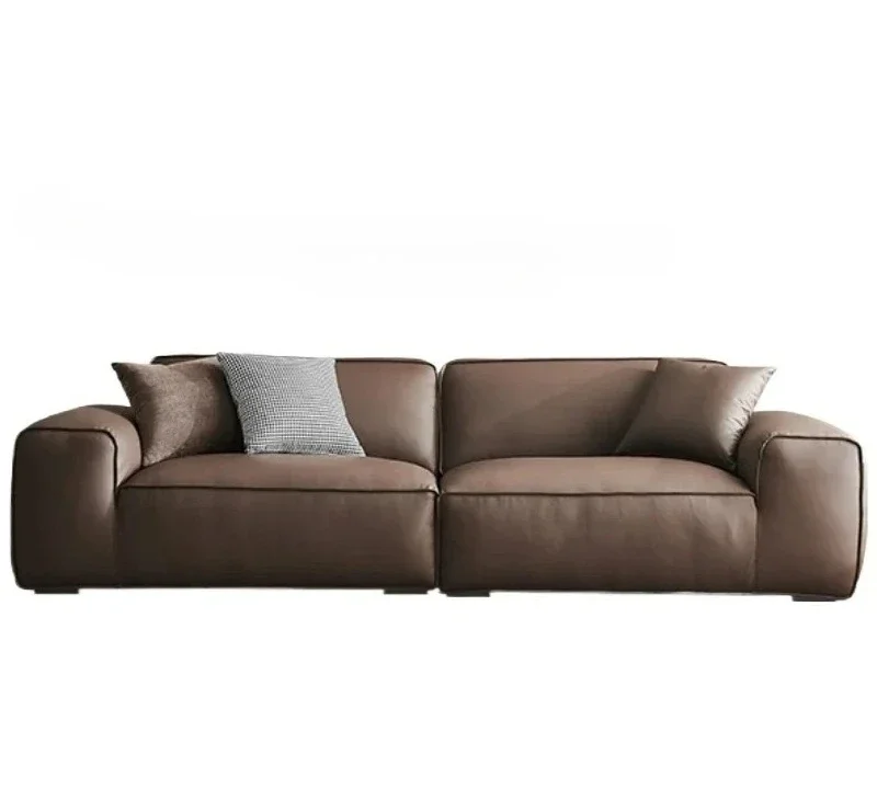 

B sofa minimalist leather small apartment straight row first layer cowhide living room light luxury simple tofu block