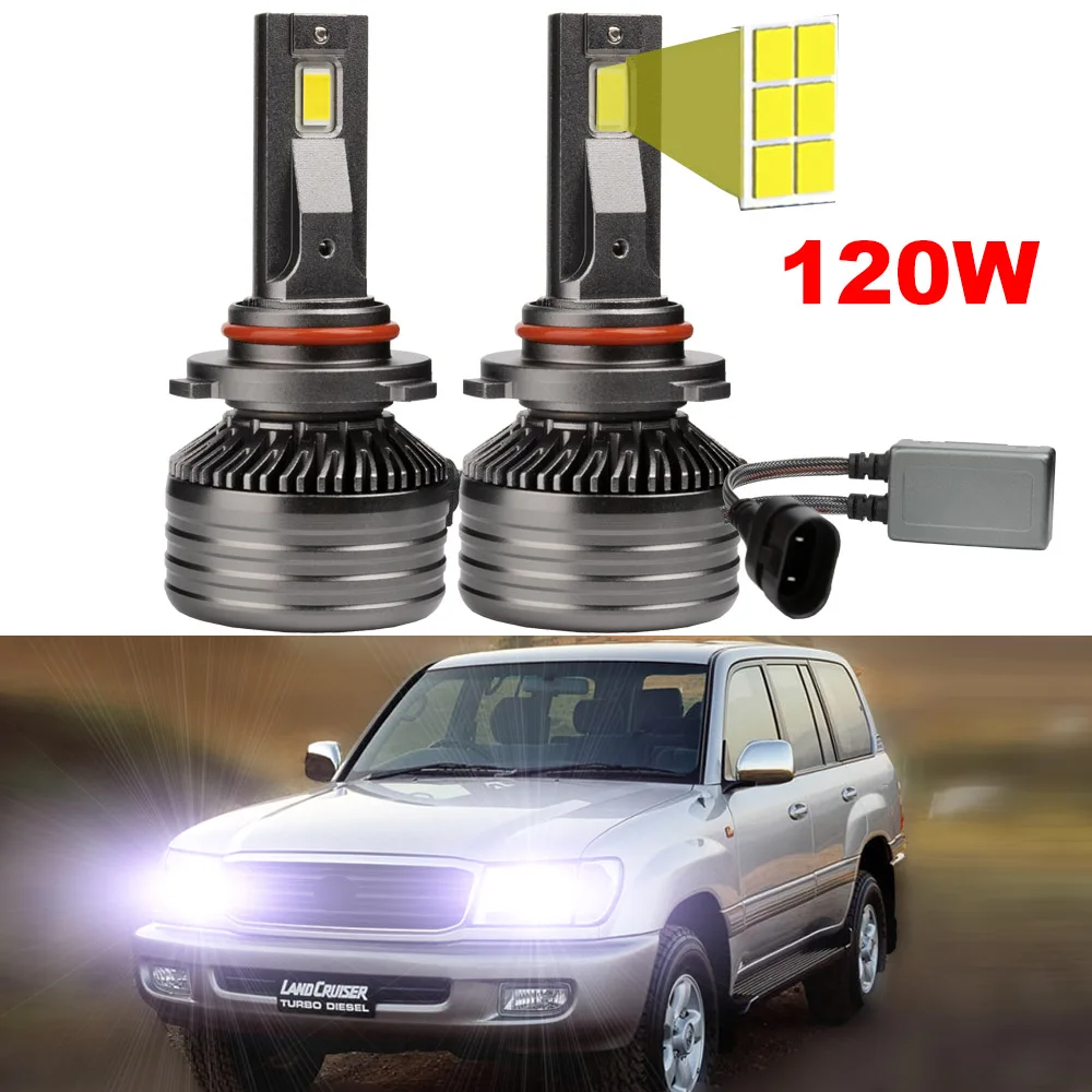 2Pcs 120W Car Led Headlight Bulbs For Toyota Land Cruiser 100 Series (100 & 150 Series) 1998 to 2007  High Low Beam