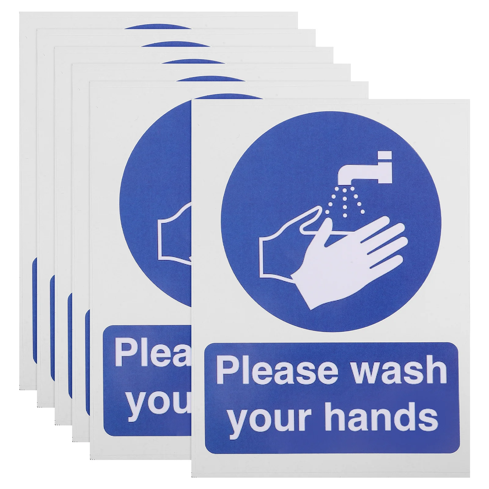 6pcs Hand Wash Stickers Bathroom Signs Wall Decals Please Wash Your Hands Warning Sticker Removable Murals Poster